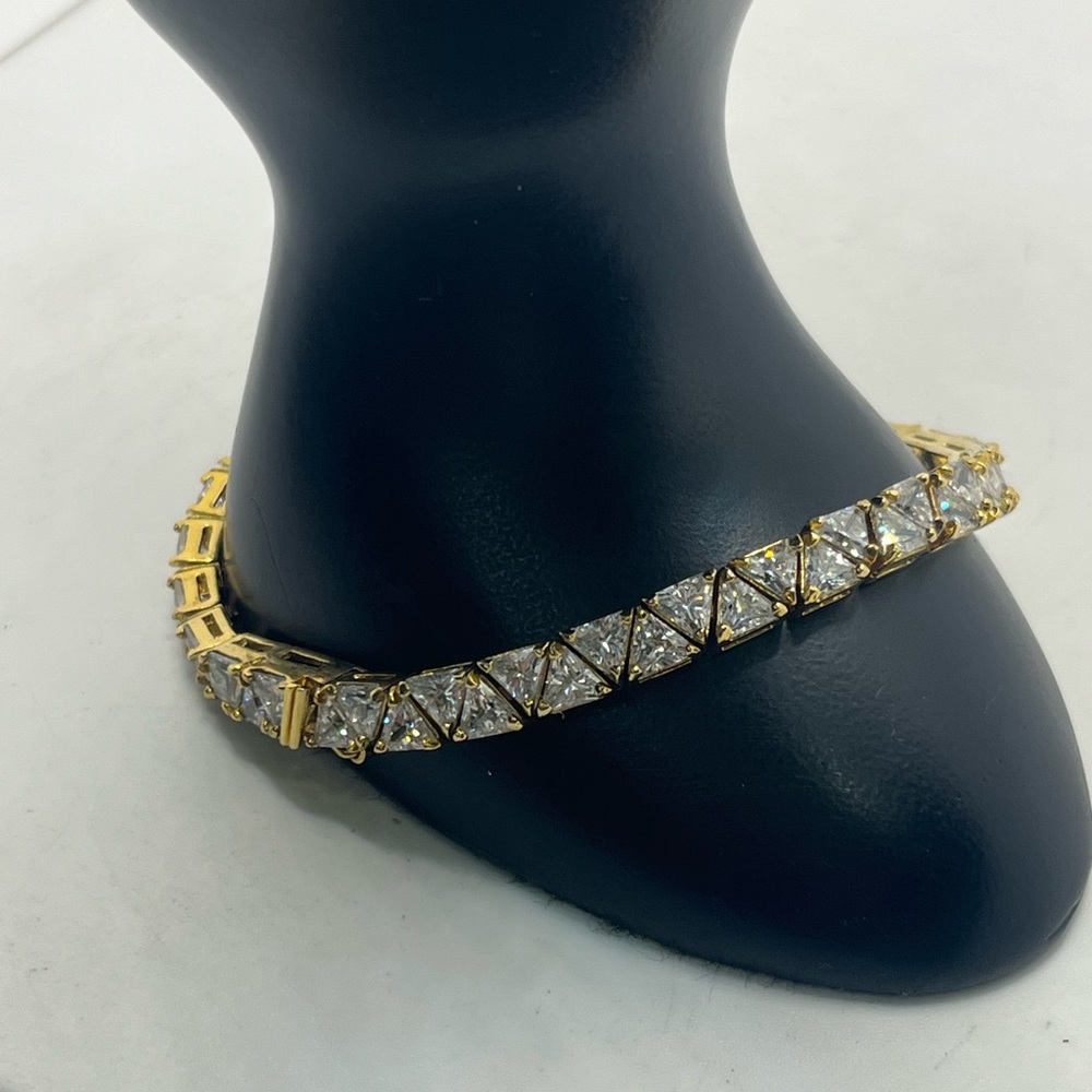 Trillion Cut gold over sterling silver CZ tennis bracelet Ross & Simons - Picture 2 of 16